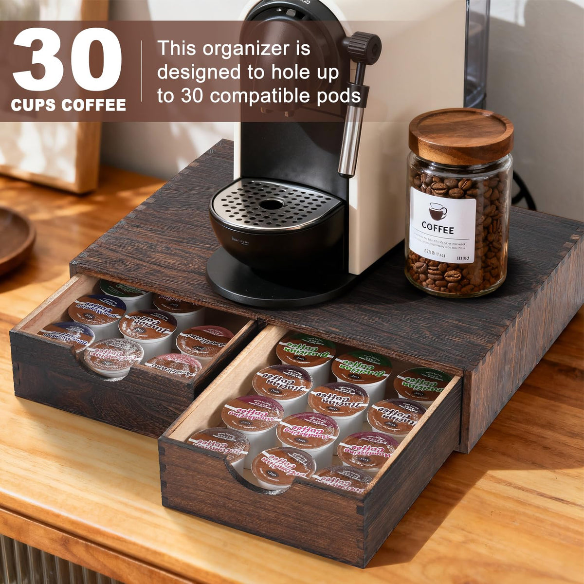 Wooden K Cup Organizer Coffee Pod Storage Box