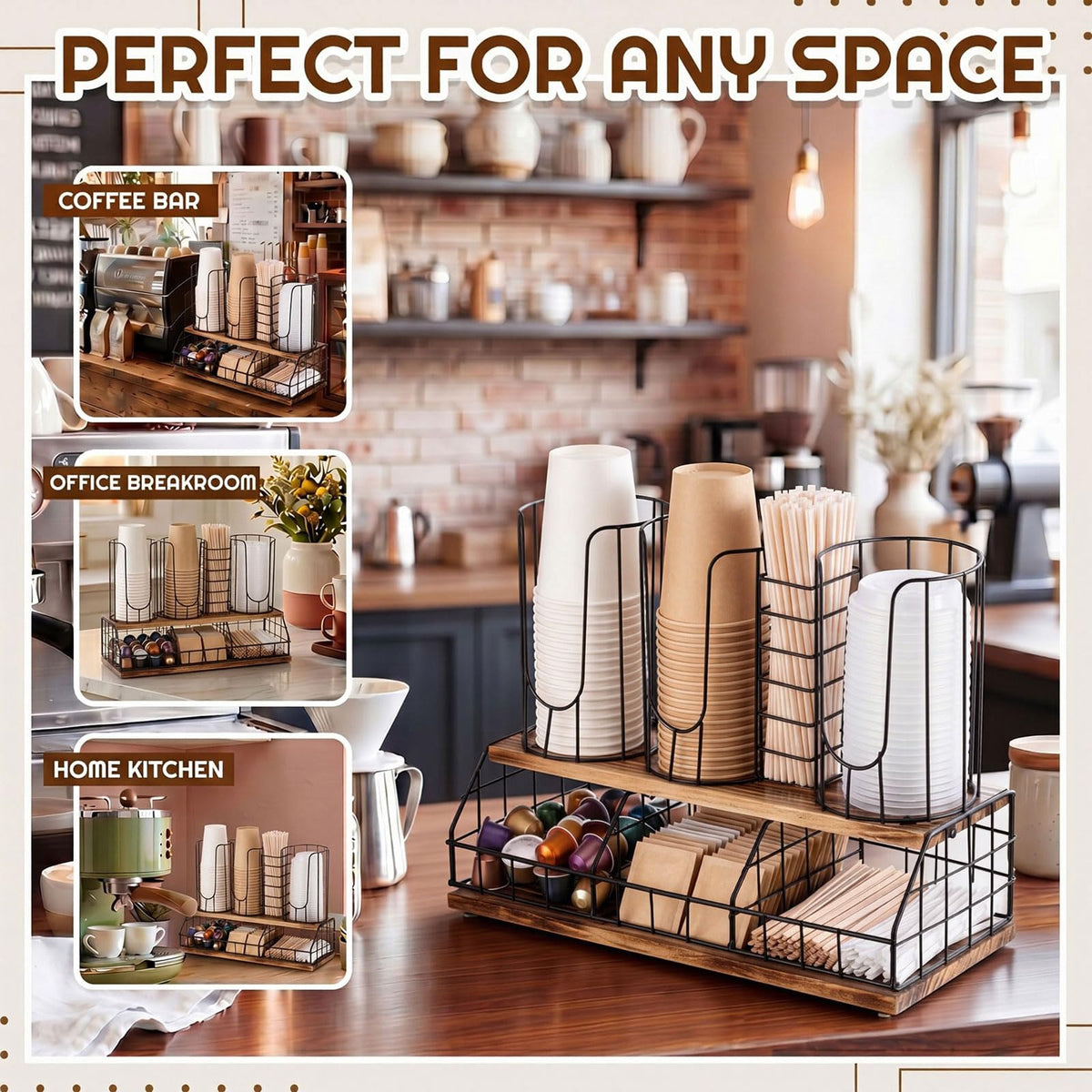 18oz Adjustable Coffee Cup Dispenser with Wooden Base