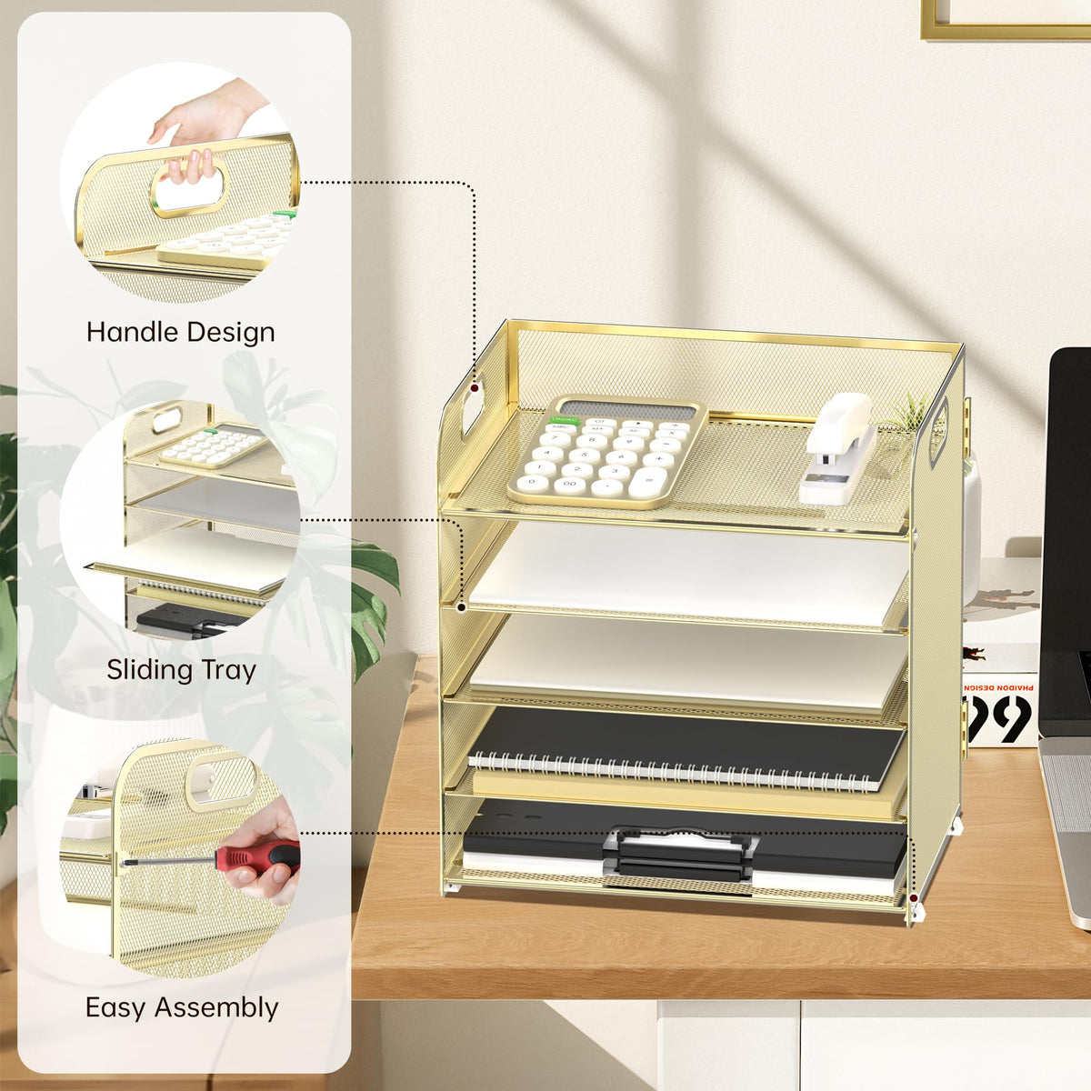 5 Trays Paper Organizer Letter Tray with Handle