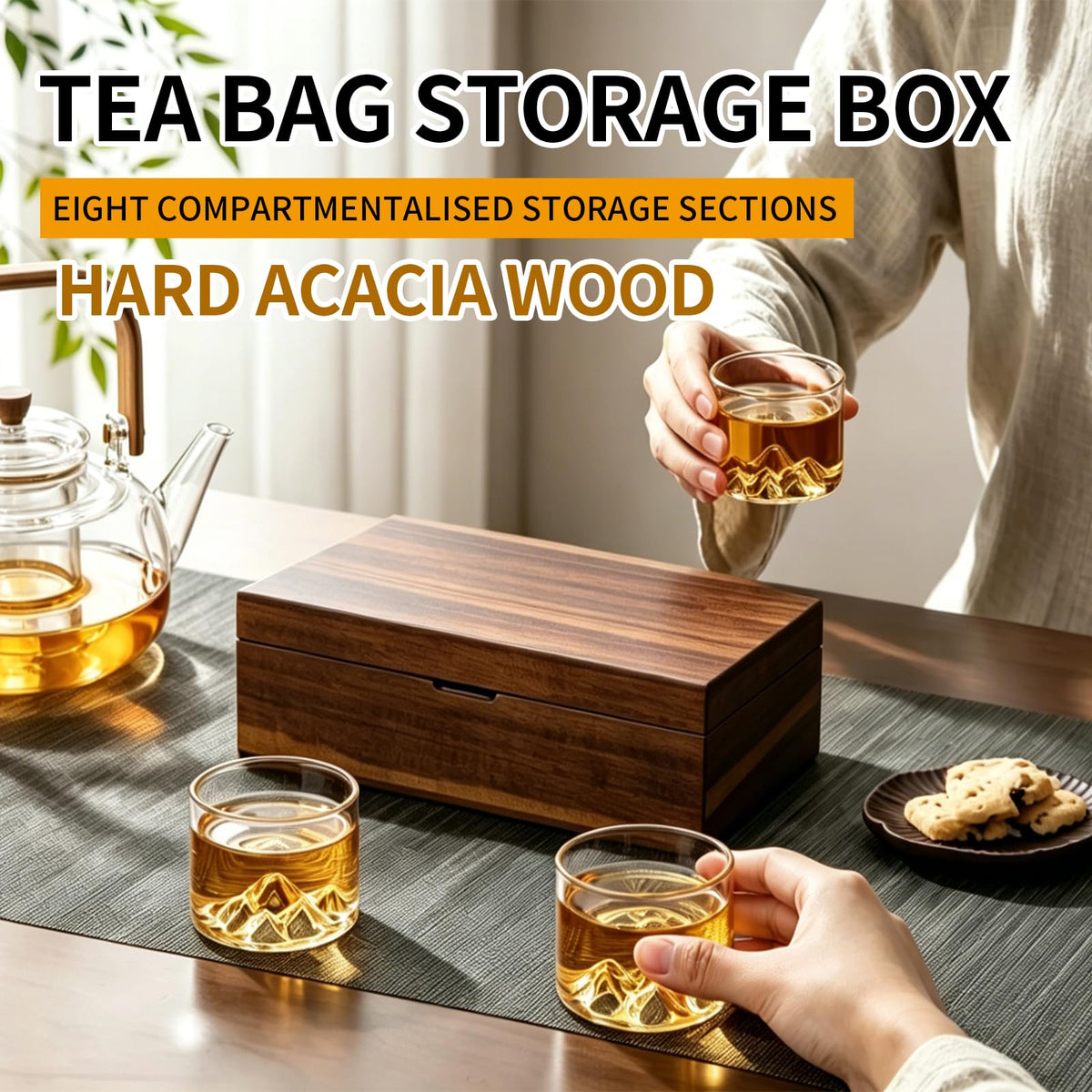Acacia Wooden Tea Bag Organizer with Magnetic Lid