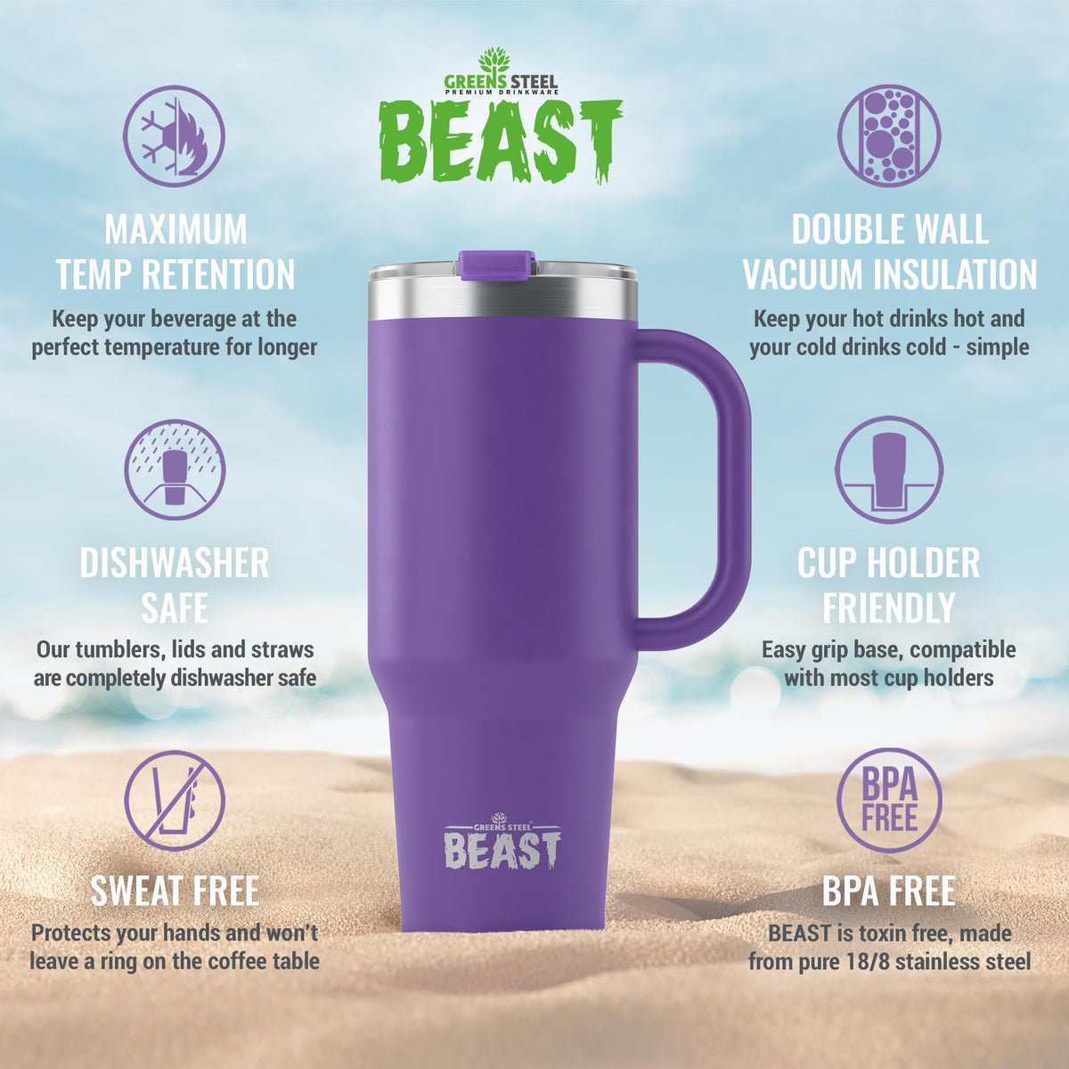 Beast 42 oz Tumbler with Handle Stainless Steel Vacuum Insulated Coffee Ice Cup Double Wall Travel Flask