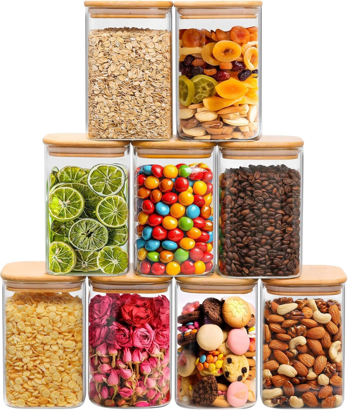 Square Glass Containers With Lids 1.2 Qt (9 Count)