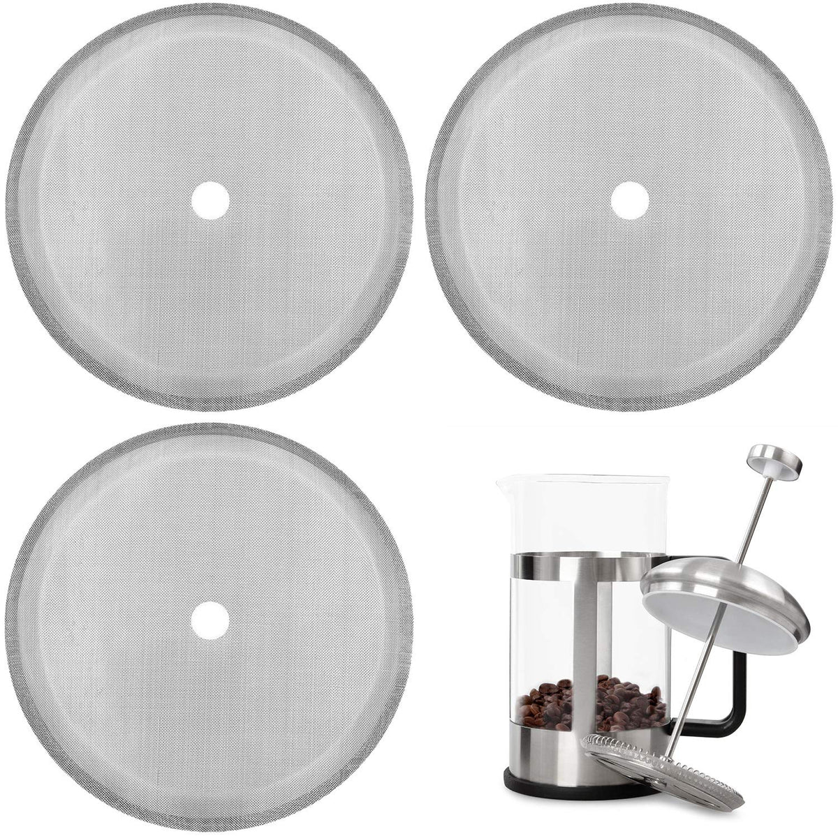 3 Packs French Press Replacement Cafetiere Filter Mesh Screen Coffee French Press Filters (3 Count)