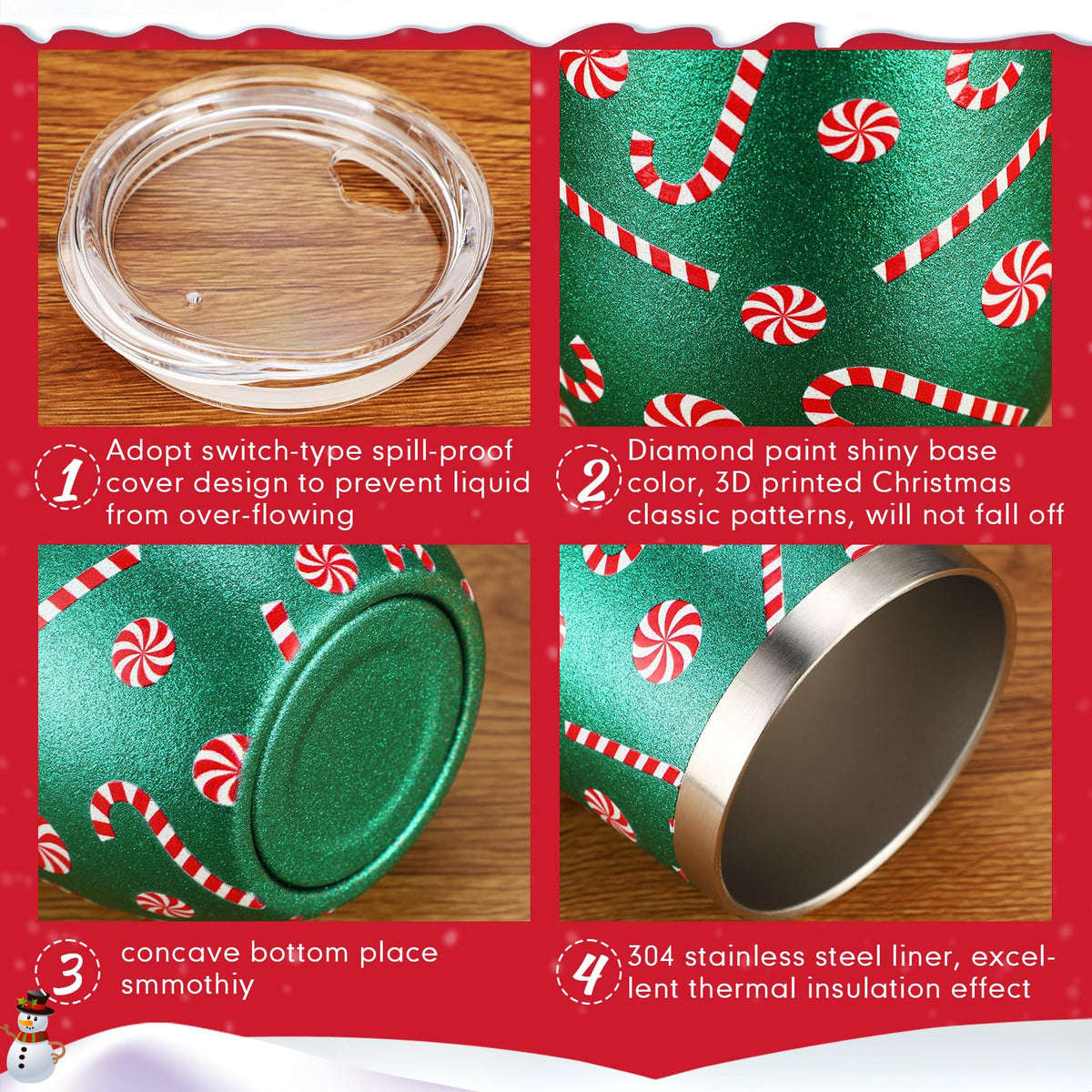 6 Pack Christmas Glitter Tumblers 12oz (6 Count)