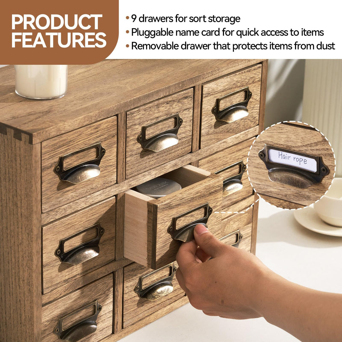 Wooden Desk Organizer with 9 Drawers