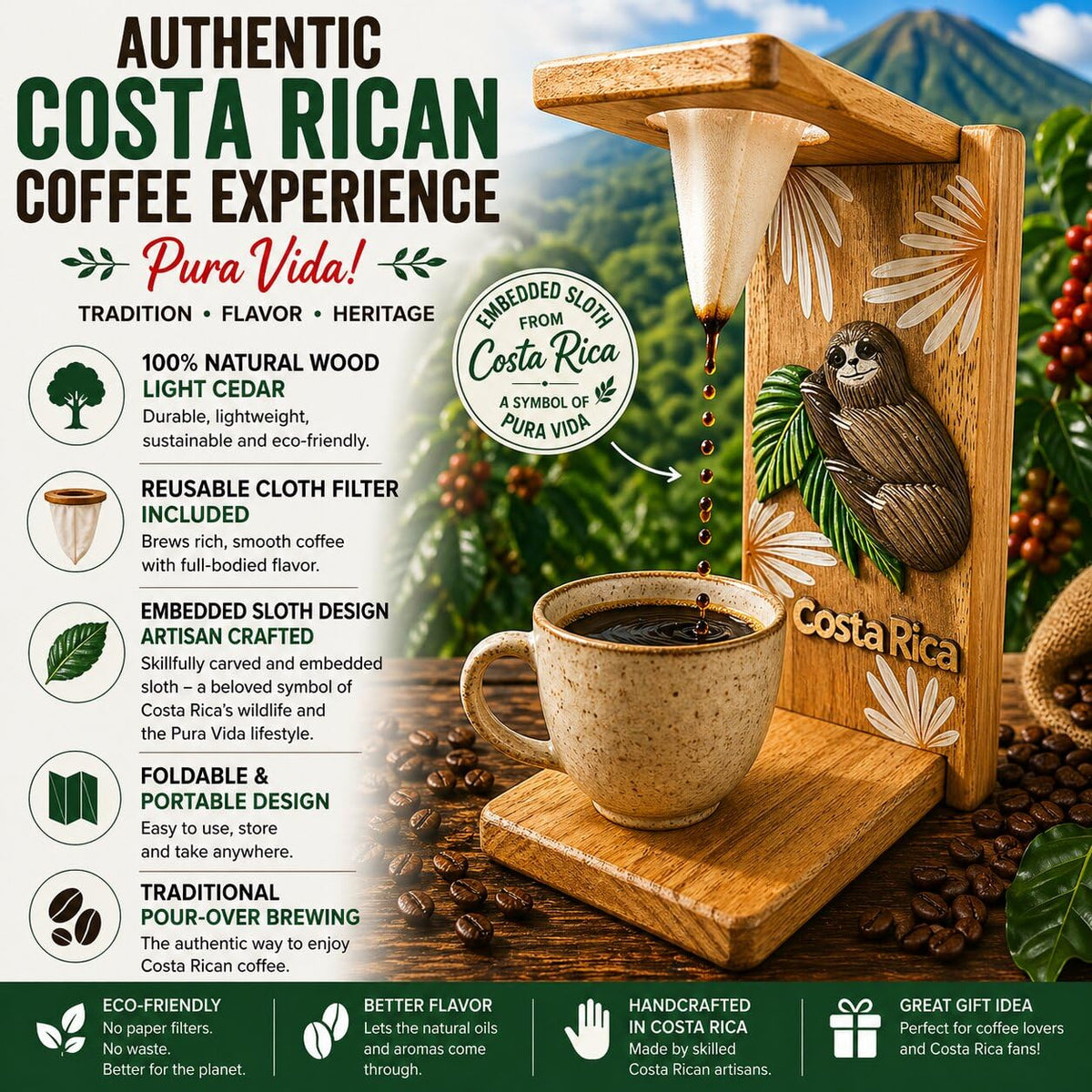 Chorreador Costa Rican handcrafted foldable wooden pour