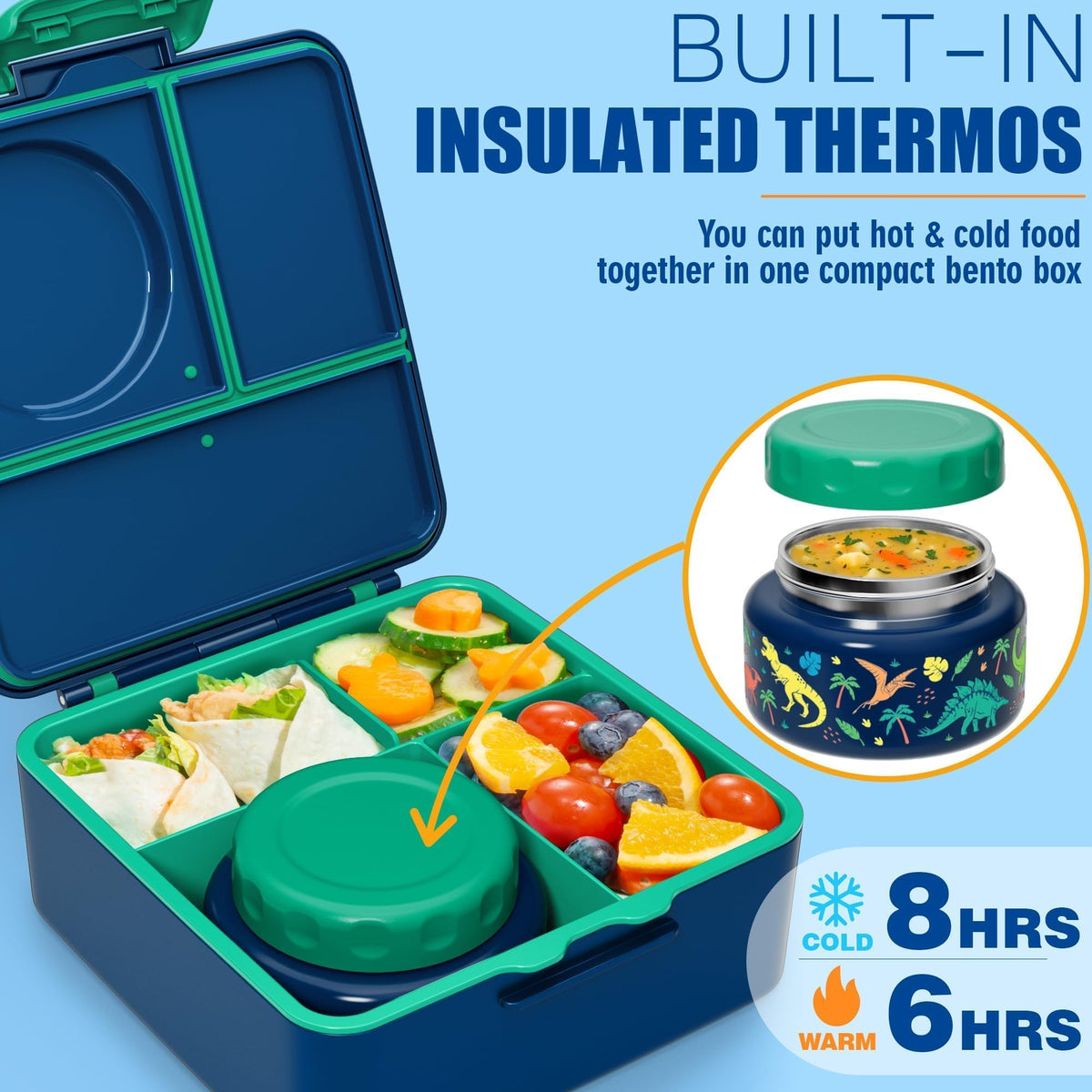 60oz Leakproof Bento Lunch Box for Kids with 8.5oz Thermo Food Jar