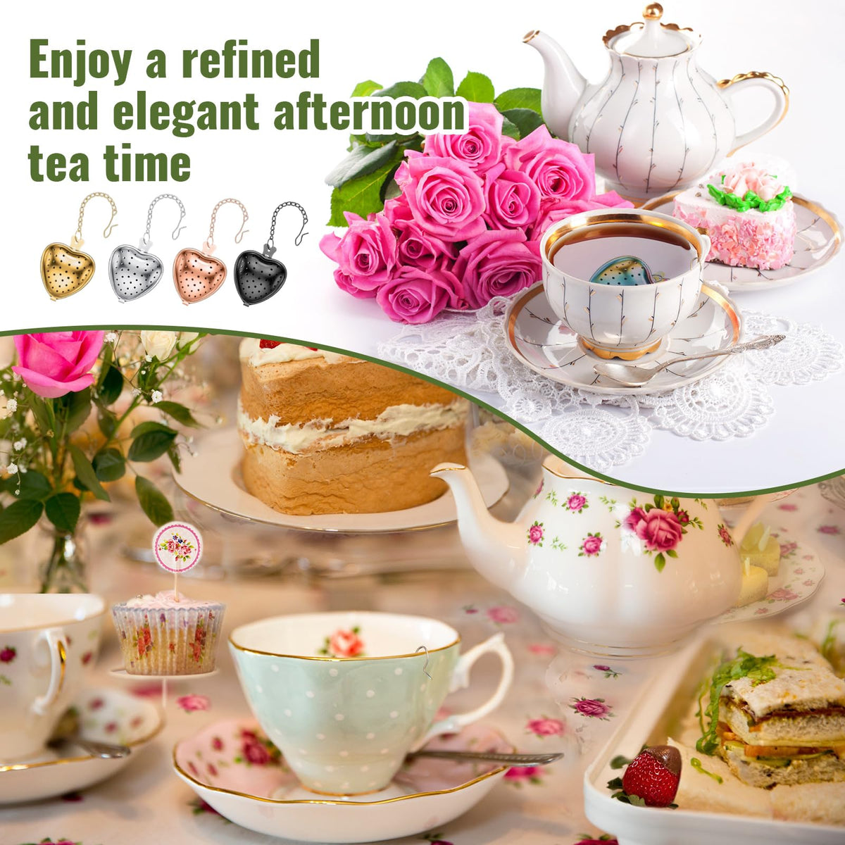 50 Pcs Stainless Steel Tea Strainer Ball Infuser Loose Leaf Steeper Interval Diffuser Heart Shape Mesh Filters with Extended Chain Hook for tea party Seasonings Cup Bottle (50 Count)