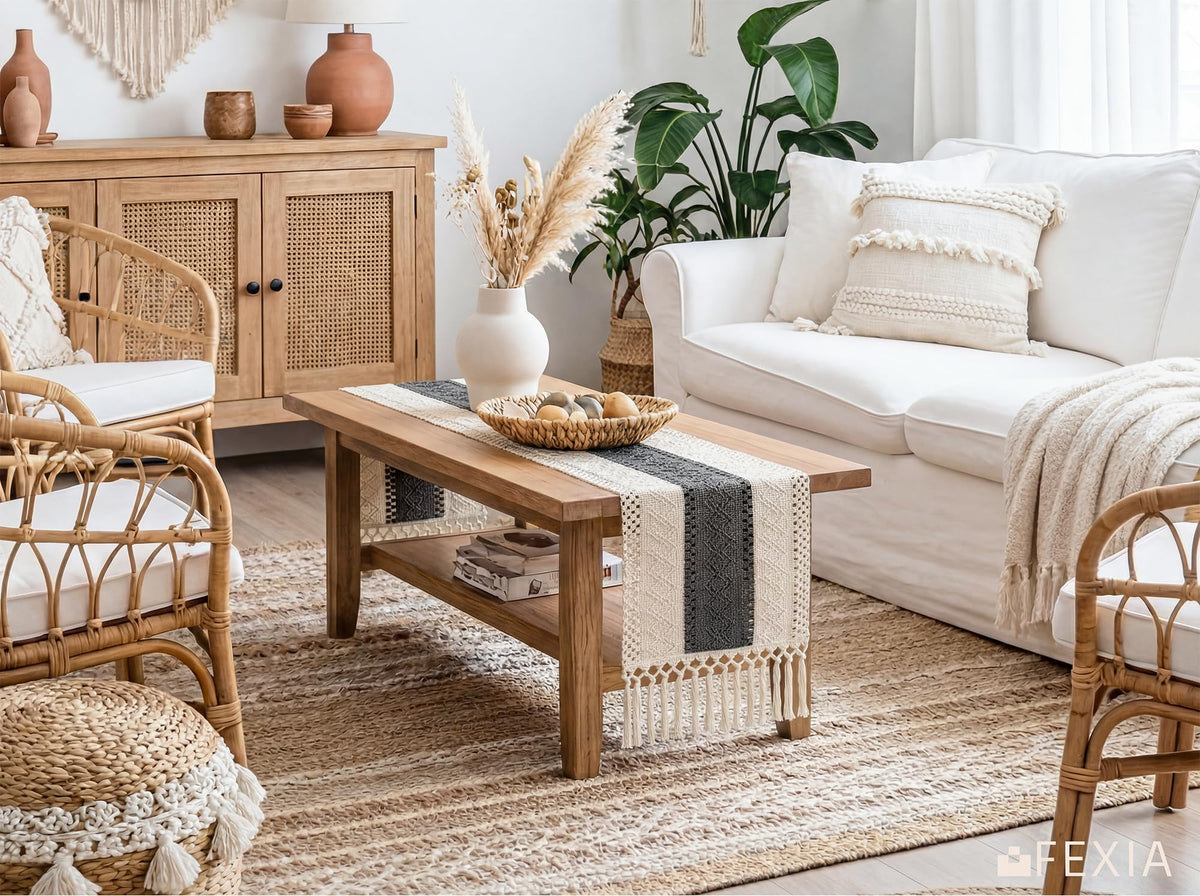 Boho Table Runner with Tassels for Home Decor 12x72 Inches Grey (6 Sq Ft)