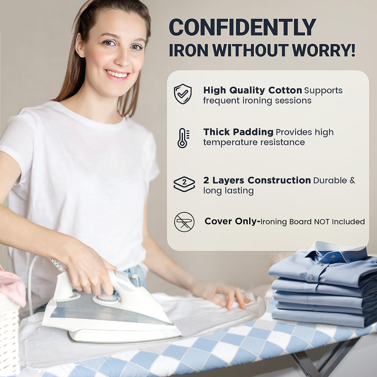 Ironing Board Cover and Pad 18"x49" Extra Thick Natural Cotton