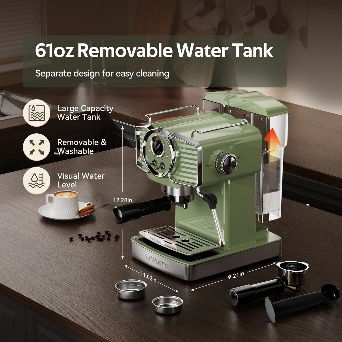 20 Bar Espresso Machine Retro with Powerful Milk Frother