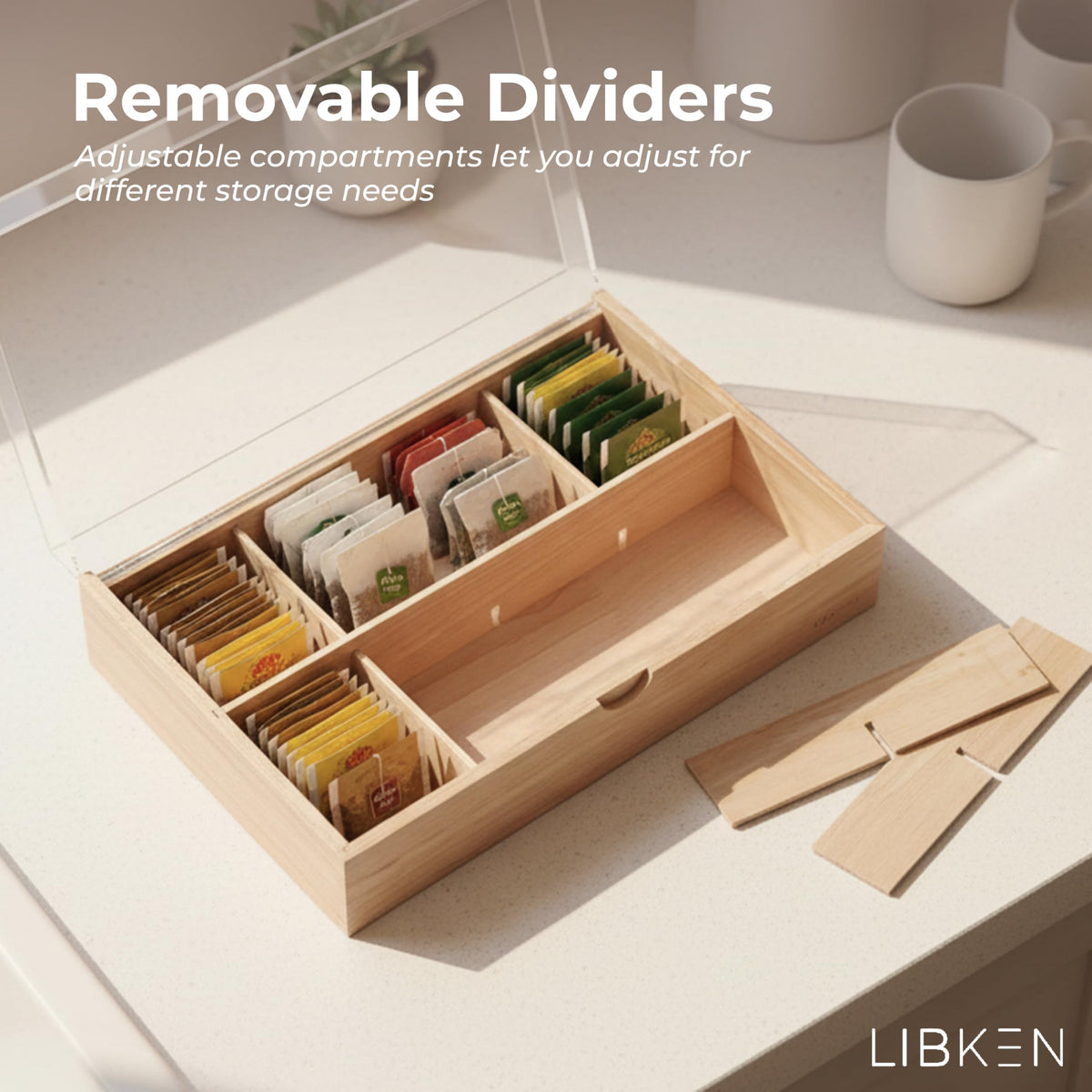 Wooden Tea Bag Organizer Box