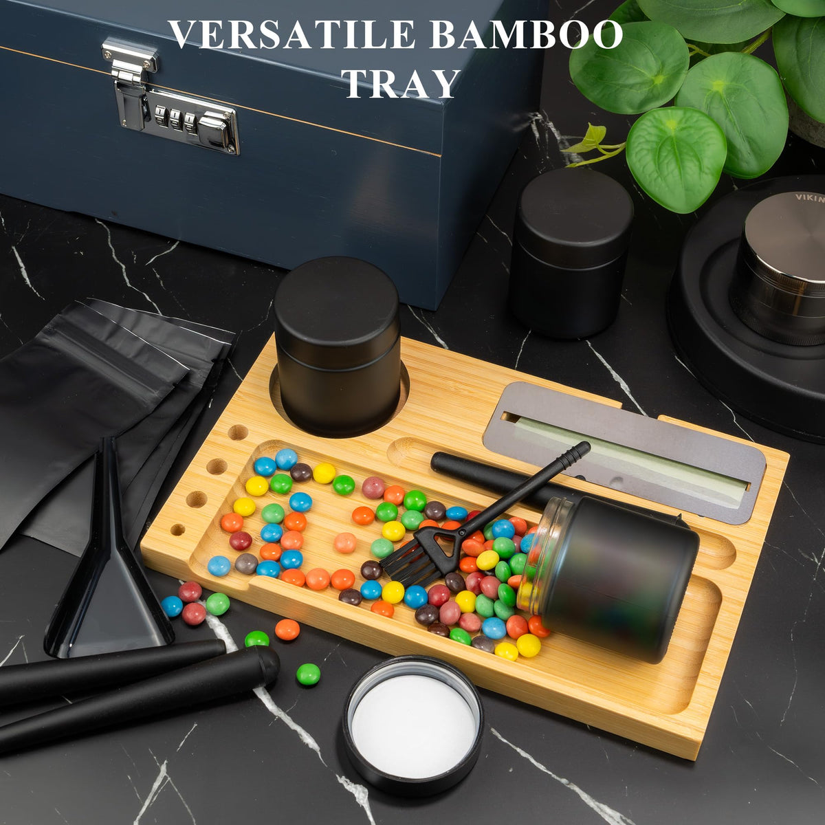 Large Lockable Bamboo Storage Box with Removable Tray and Combination Lock