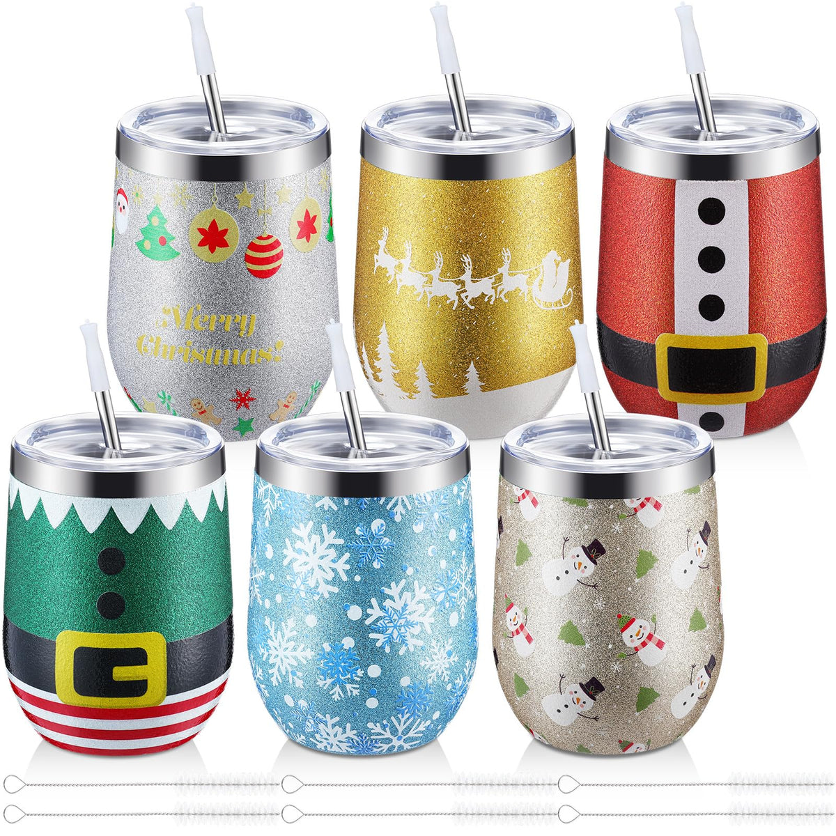 6 Pack Christmas Glitter Tumblers 12oz (6 Count)