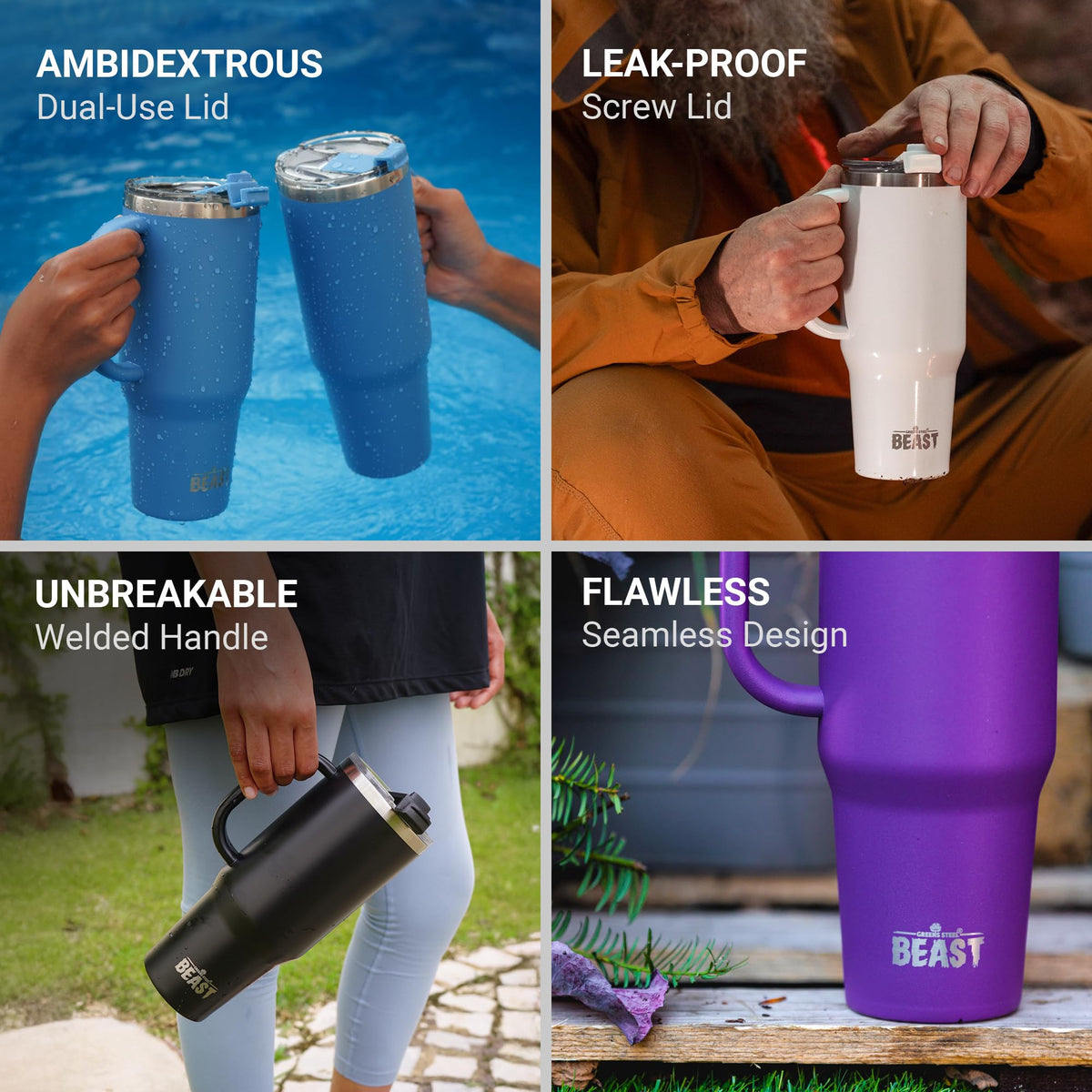Beast 42 oz Tumbler with Handle Stainless Steel Vacuum Insulated Coffee Ice Cup Double Wall Travel Flask