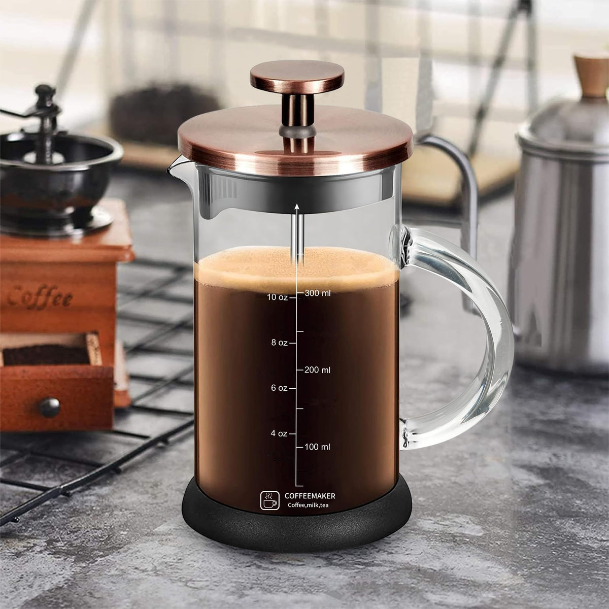 French Press Coffee Maker 12 Ounce Espresso Tea Coffee Maker with 4 Filters System