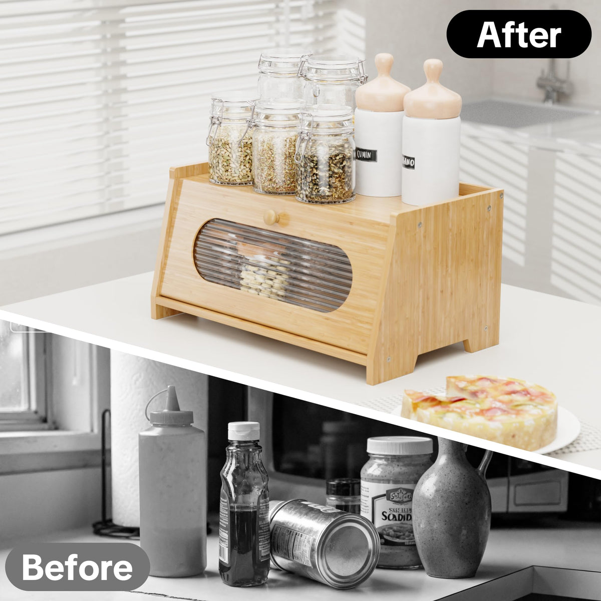 Bamboo Bread Box for Kitchen Countertop