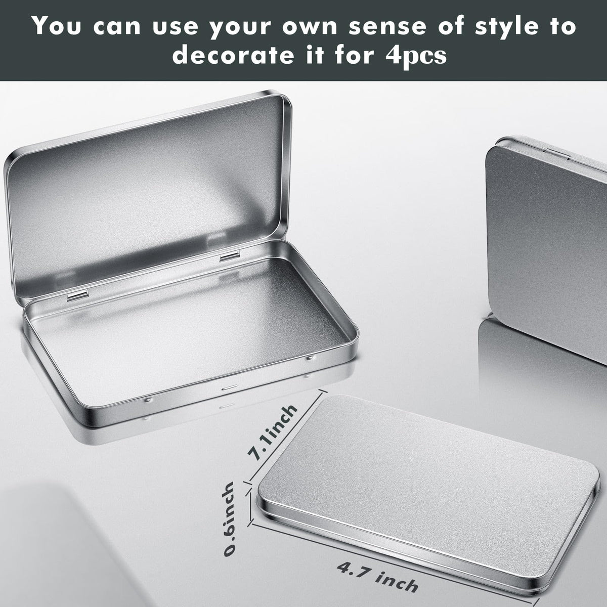 4 Pack Metal Tin Boxes with Hinged Lids (4 Count)