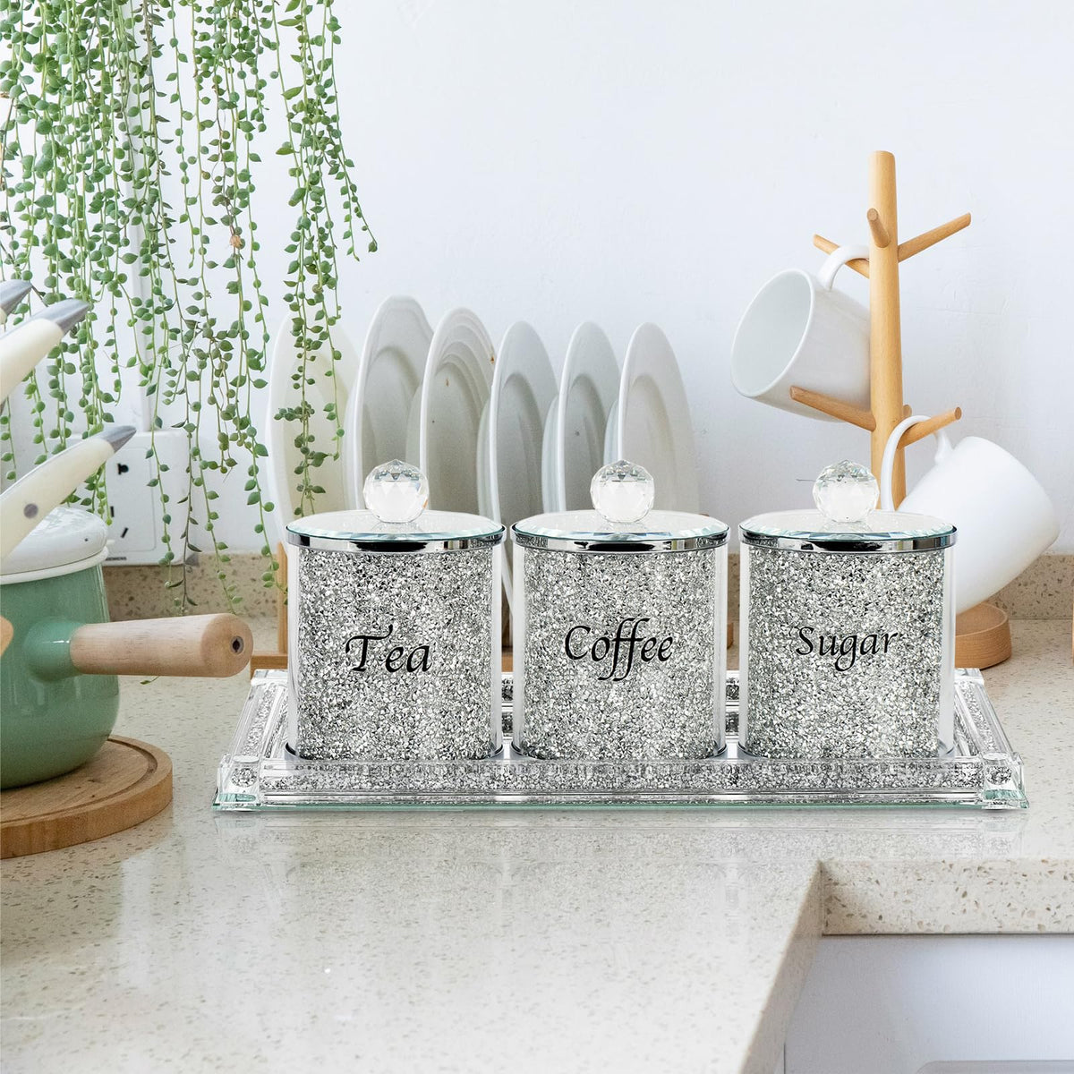 Coffee Sugar Tea Crystal Canister Set of 4 (4 Count)