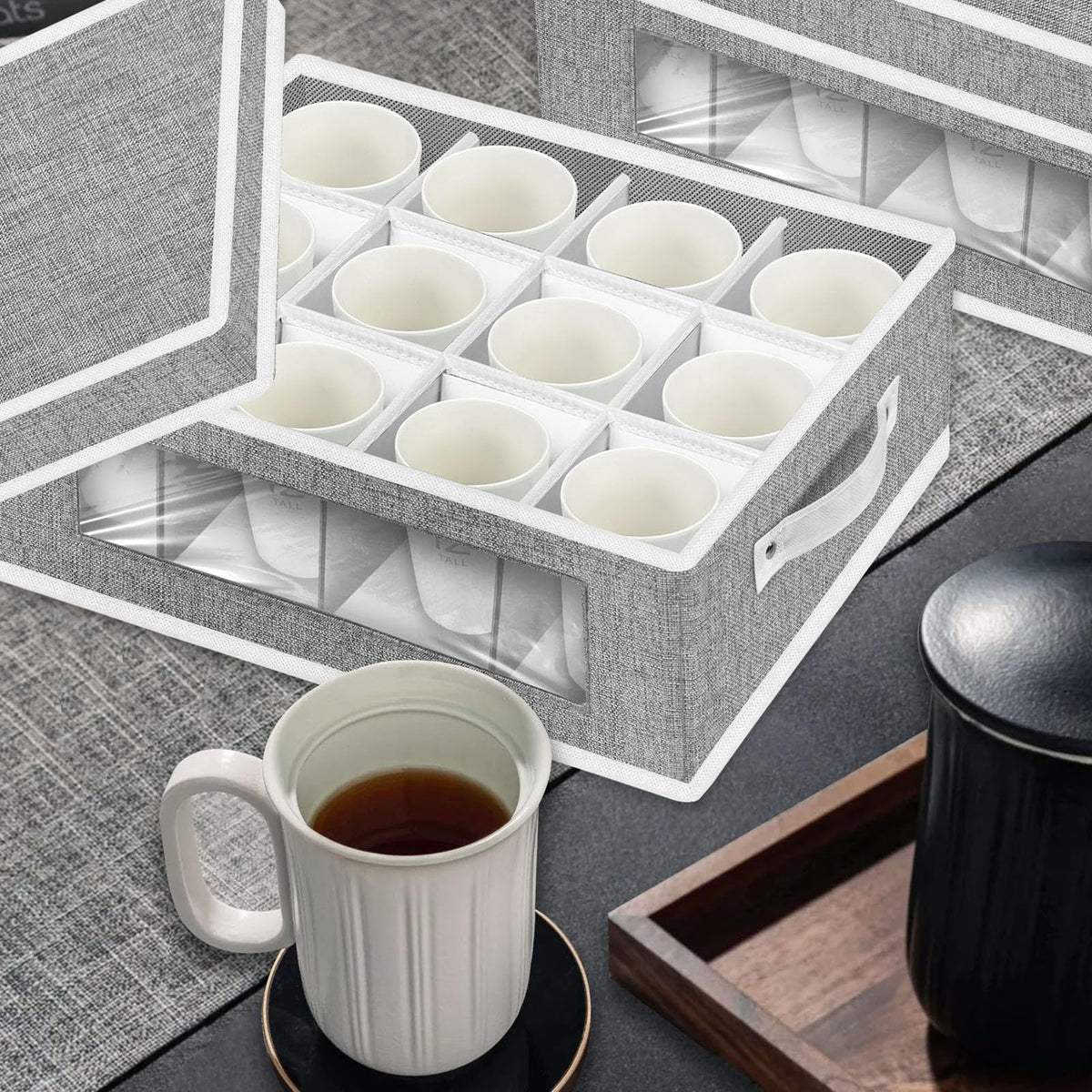 2 Pack Cup and Coffee Mug Storage Box Organizer with Dividers (2 Count)