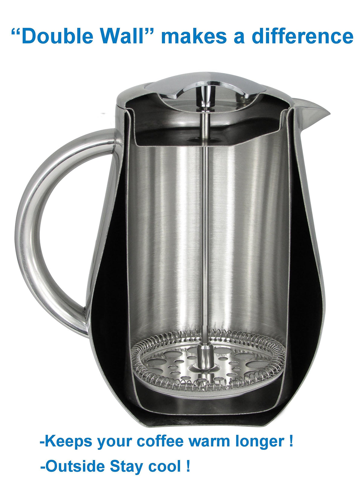 Non Toxic Insulated Stainless Steel French Press Coffee Maker 34oz