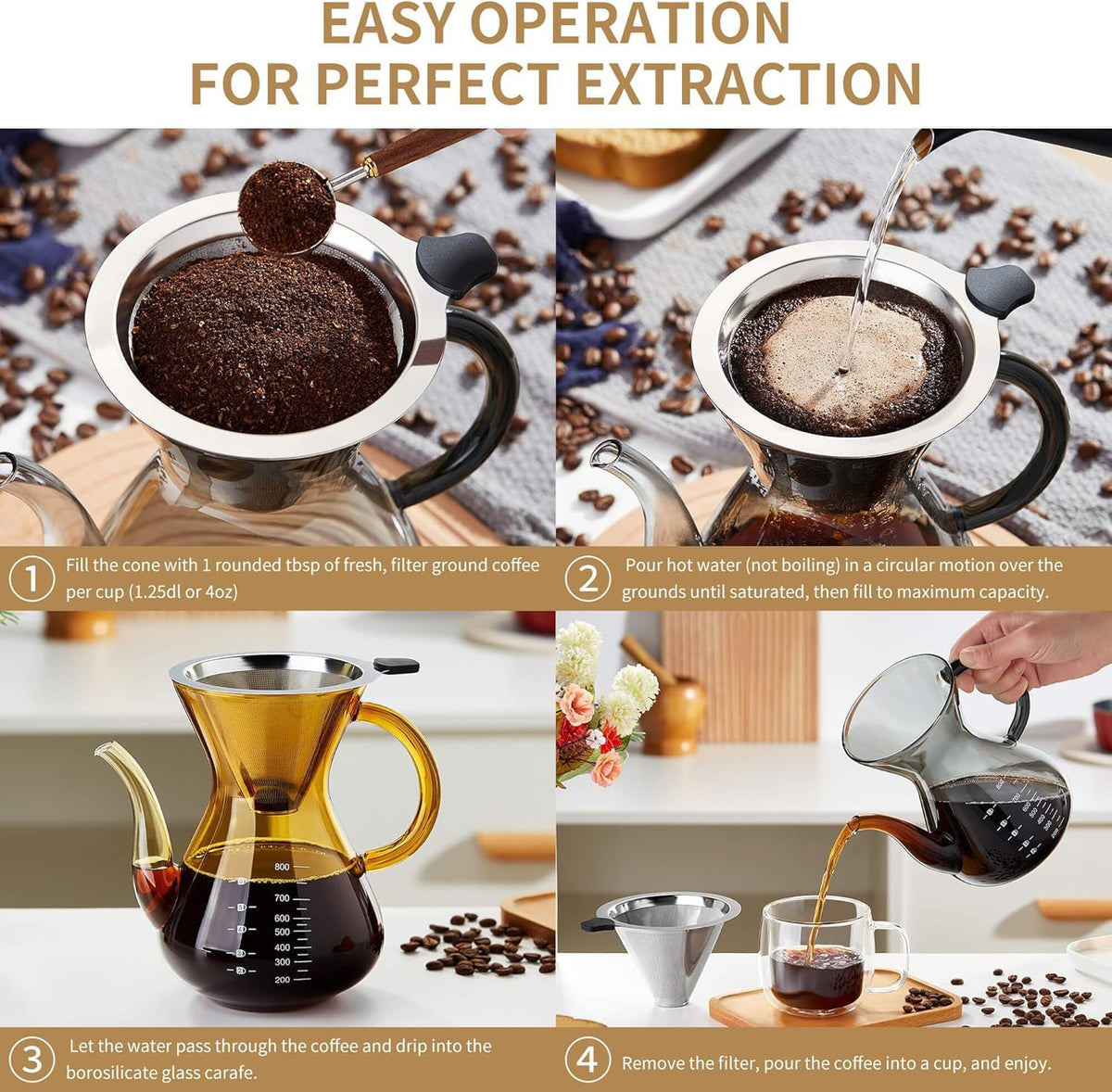 Pour Over Coffee Maker with Double Stainless Filter 27 fl oz