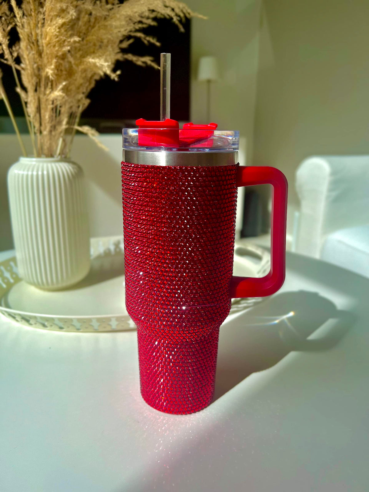 40 Oz Rhinestone Tumbler with Handle and Flip Straw
