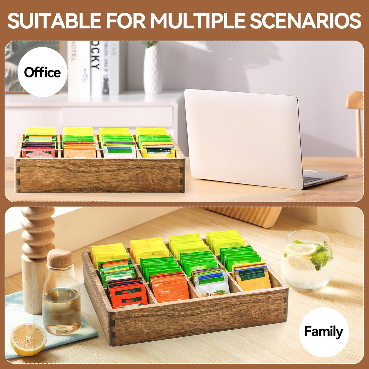 Wooden Tea Bag Organizer for Drawer (12 Count)