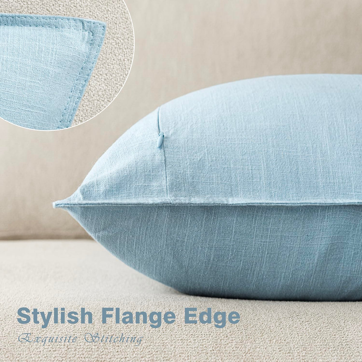 Pack of 2 Decorative Linen Solid Throw Pillow Covers Soft Accent Euro Cushion Case Farmhouse Neutral Pillowcase for Chair Couch Sofa Bedroom Living Room Home Decor 26 x 26 Inch Light Blue (2 Count)