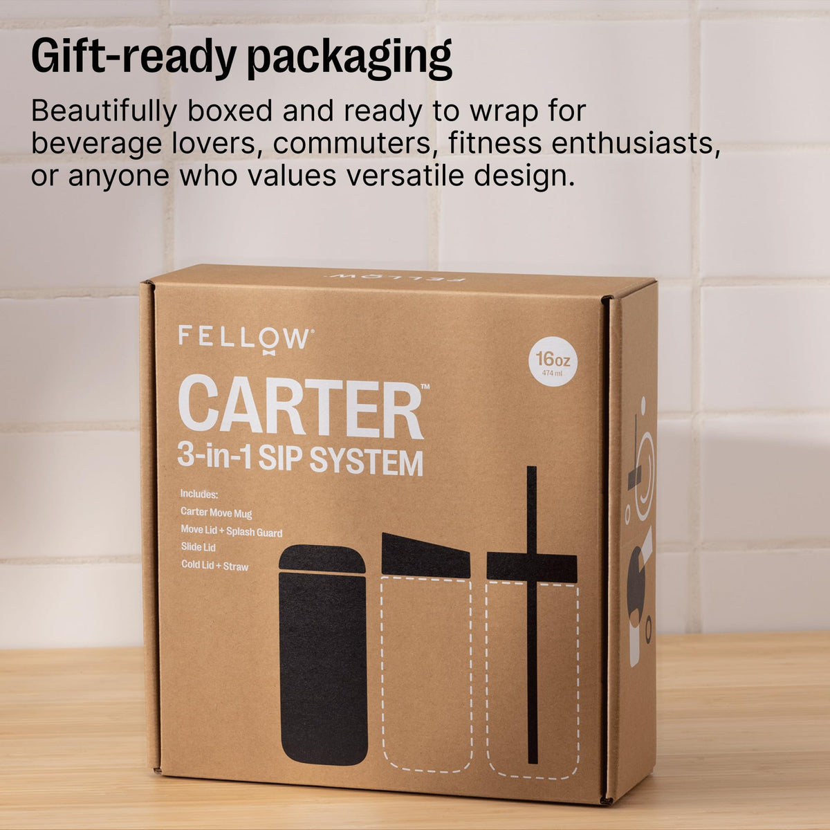 Carter 3-in-1 Ceramic Lined Travel Coffee Mug Tumbler 16 oz