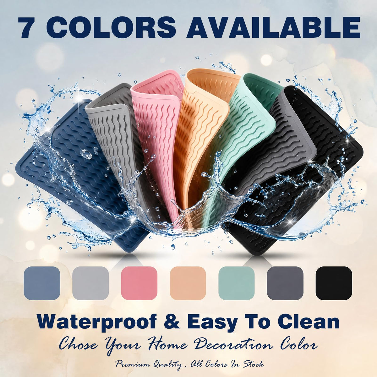 2 Pack Caketime Silicone Dish Drying Mat for Kitchen Counter Multiple Usage for Baking Cooking Grilling Under Sink Office Coffee Accessories Apartment Appliances Pioneer Woman Stuff 15"x11.5" Blue
