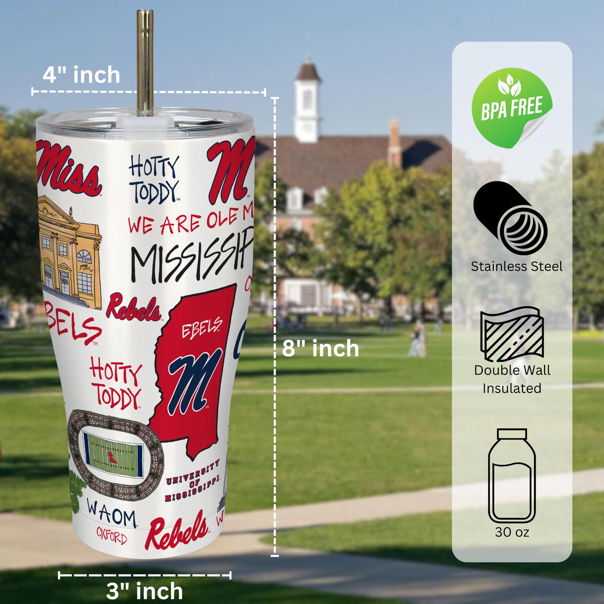 University of Mississippi 30oz Stainless Steel 3D Icon Mug w