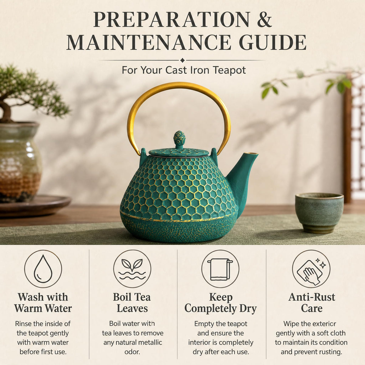 54oz Cast Iron Tea Kettle for Stovetop