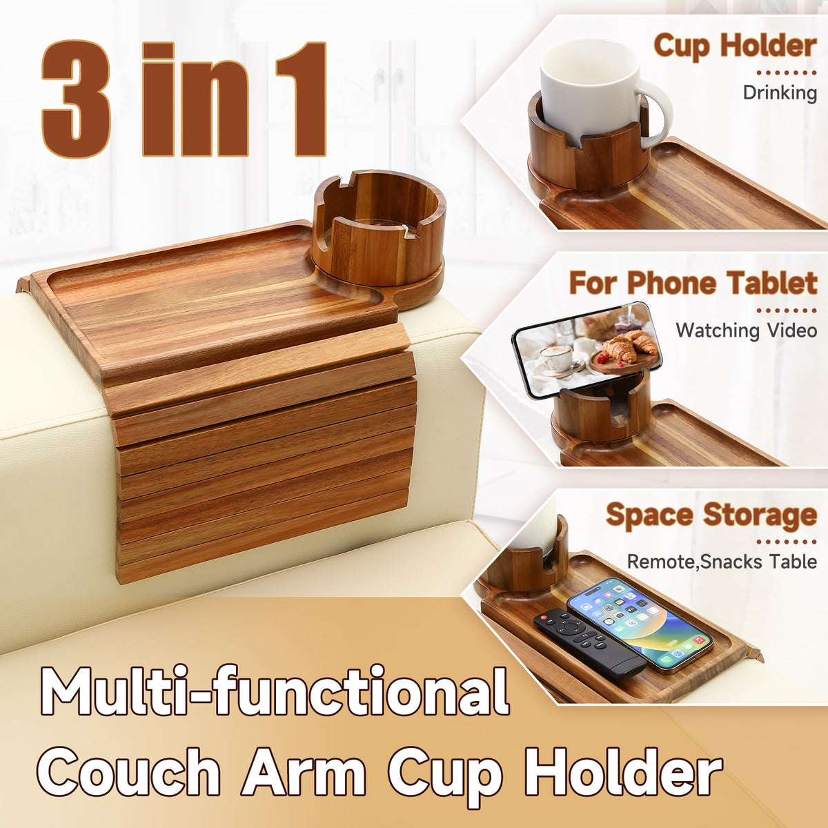 Couch Cup Holder Tray