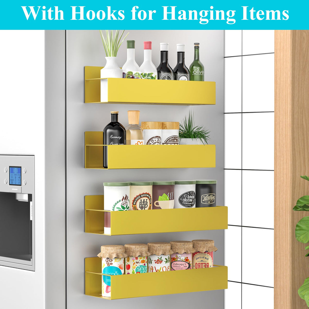 Metal Magnetic Spice Rack for Refrigerator Gold (4 Count)