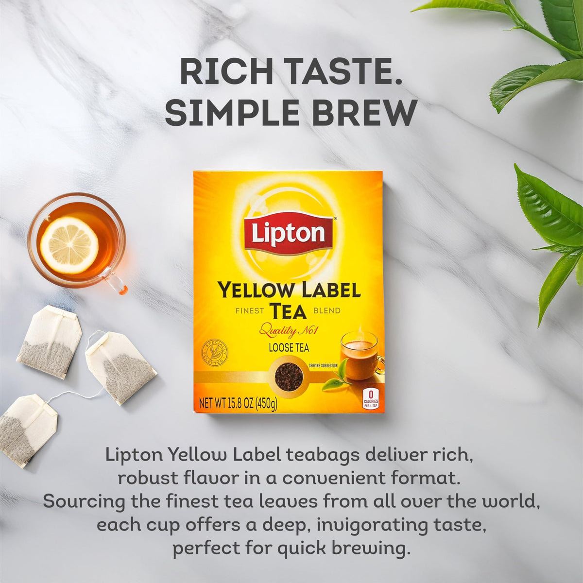 Yellow Label Finest Blend Loose Black Tea Compatible for Chai 450 Grams Pack of 1 (15.8 Ounce)