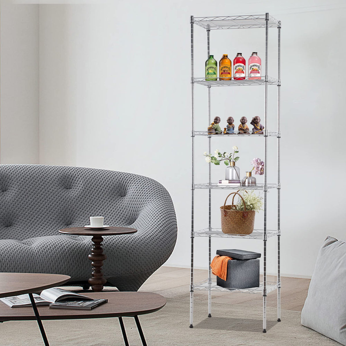 6 Tier Wire Shelving 17L x 12W x 64H Pantry Shelves Storage Rack Shelving Units Adjustable Metal Shelves for Kitchen Commercial Garage Small Places