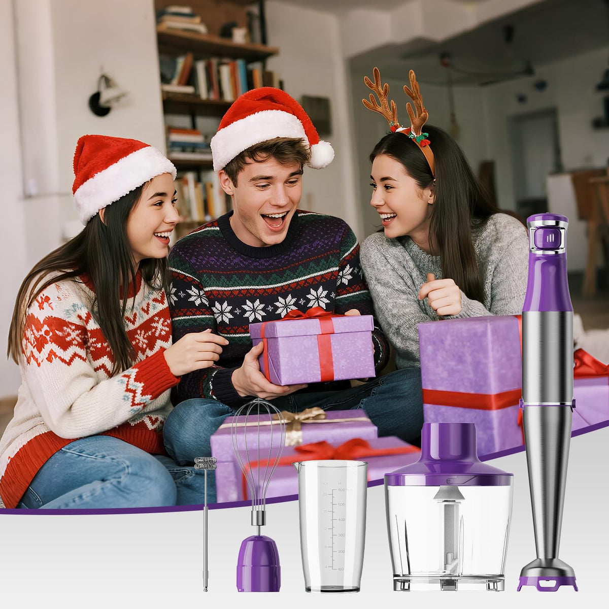 Immersion Blender Handheld 5 in 1 Hand Blender Set 1100W Heavy Duty