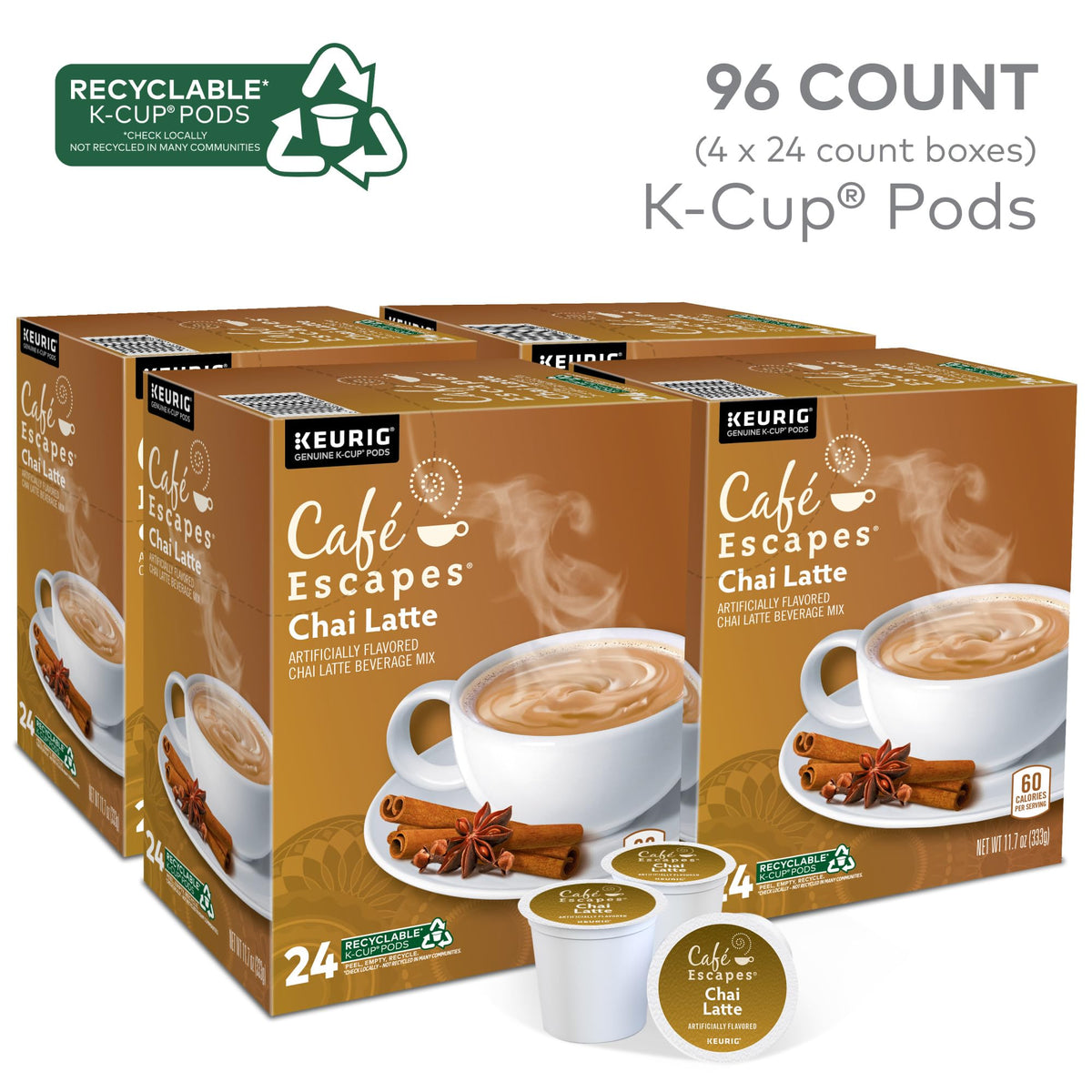 Cafe Escapes Chai Latte Keurig Single (96 Count)