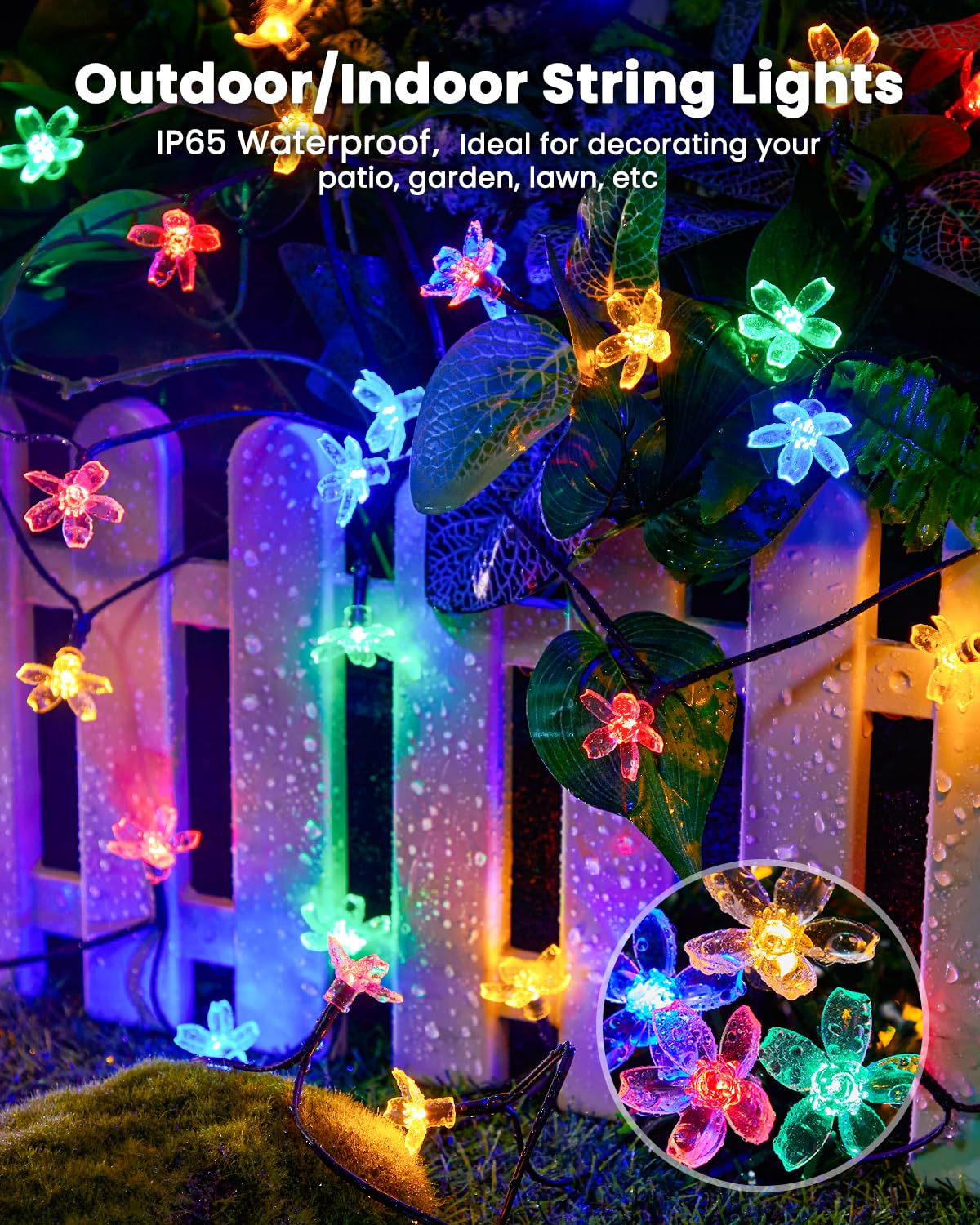 60 LED Flower Solar String Lights Outdoor Waterproof Fairy Lights (60 Count)
