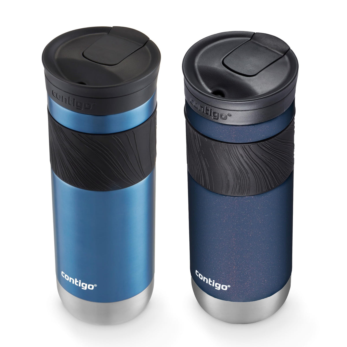 SNAPSEAL Insulated Stainless Steel Travel Mug with Grip 20oz. Blue Corn Transparent Satin & Midnight Berry (2 Count)