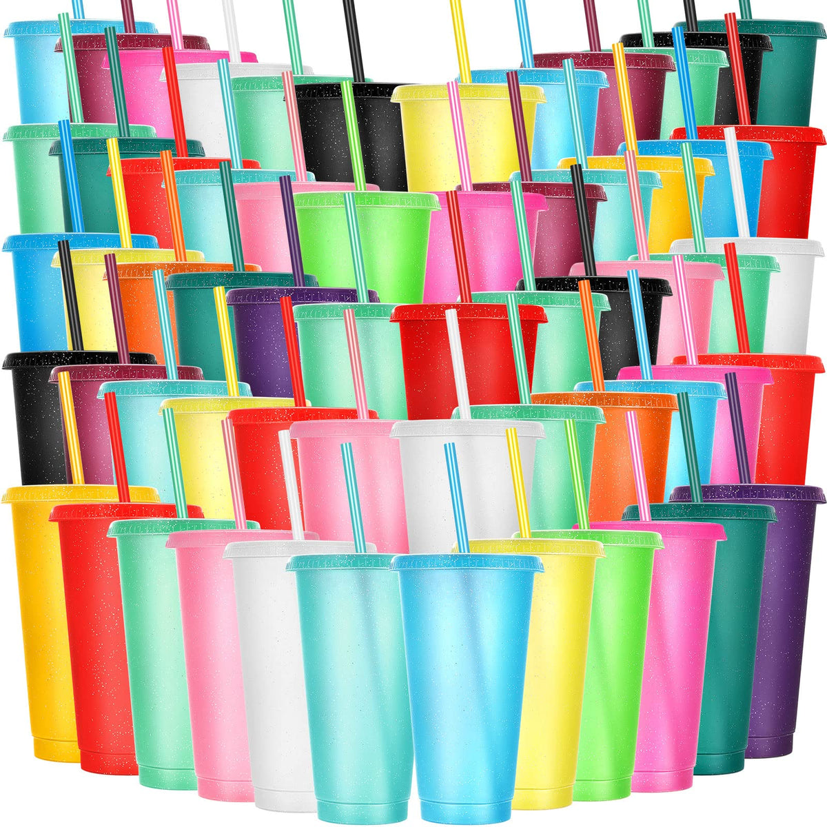 60 Pack Tumbler with Straw and Lid Bulk Cups for Gifts Glitter Plastic Coffee Cups 24 (60 Count)