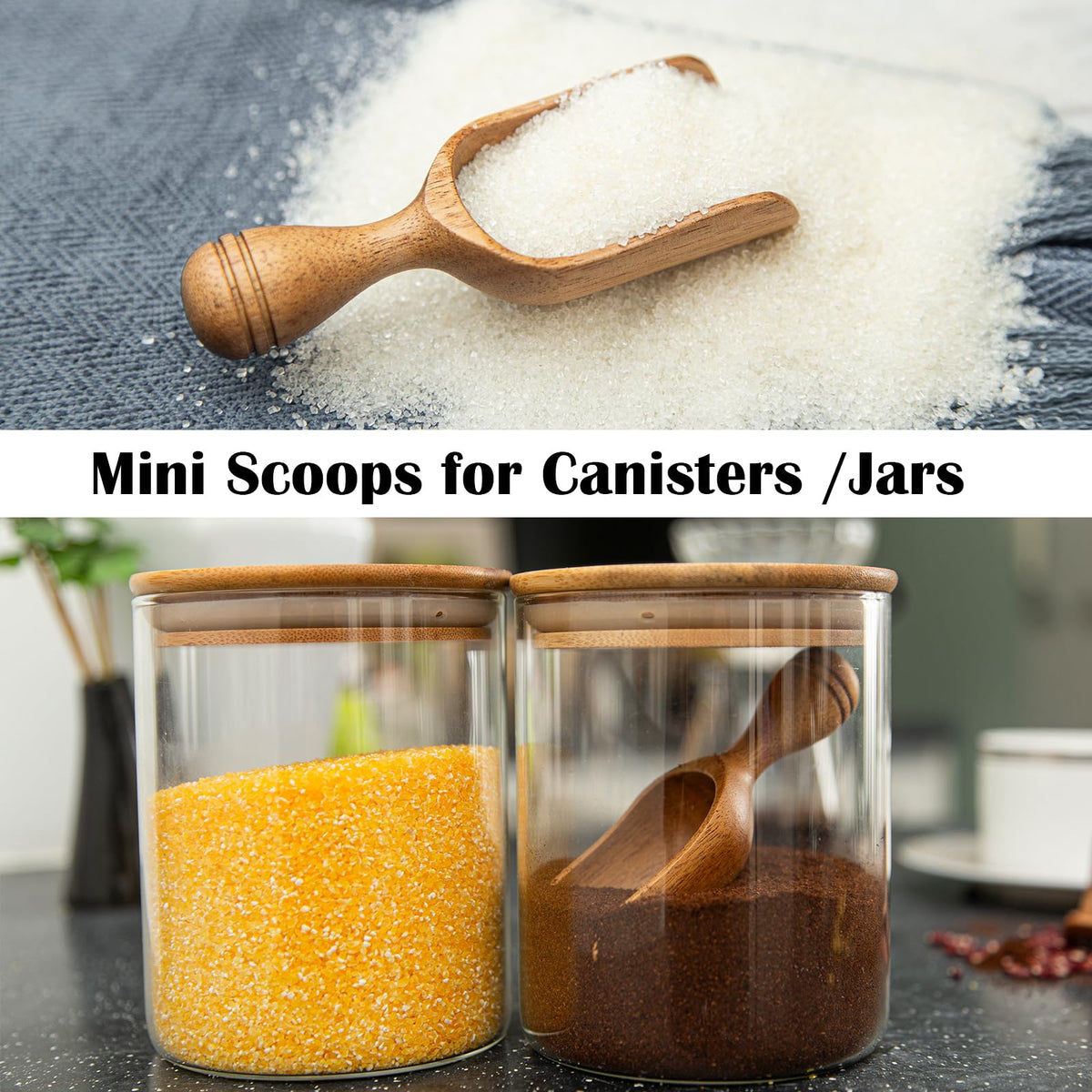 Wooden Scoops for Canisters 4PCS Wooden Scoop for Jars Acacia Mini Measuring Spoons for Ground Coffee Scoops Shovel Kitchen Scooping for Tea Powder & Bath Salt Laundry Detergent Shove (4 Count)