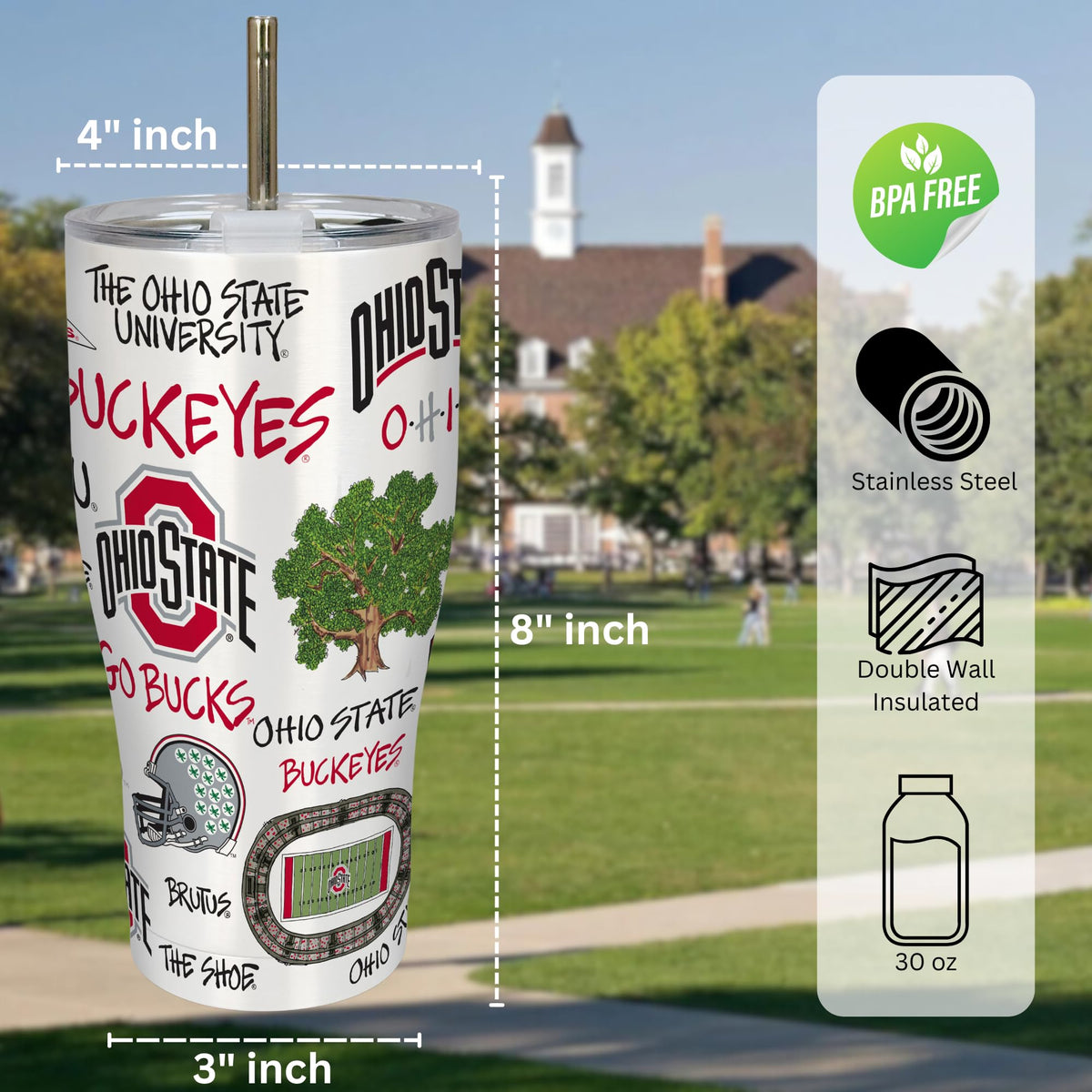 Magnolia Ohio State University 30oz Stainless Steel 3D Icon Travel Mug