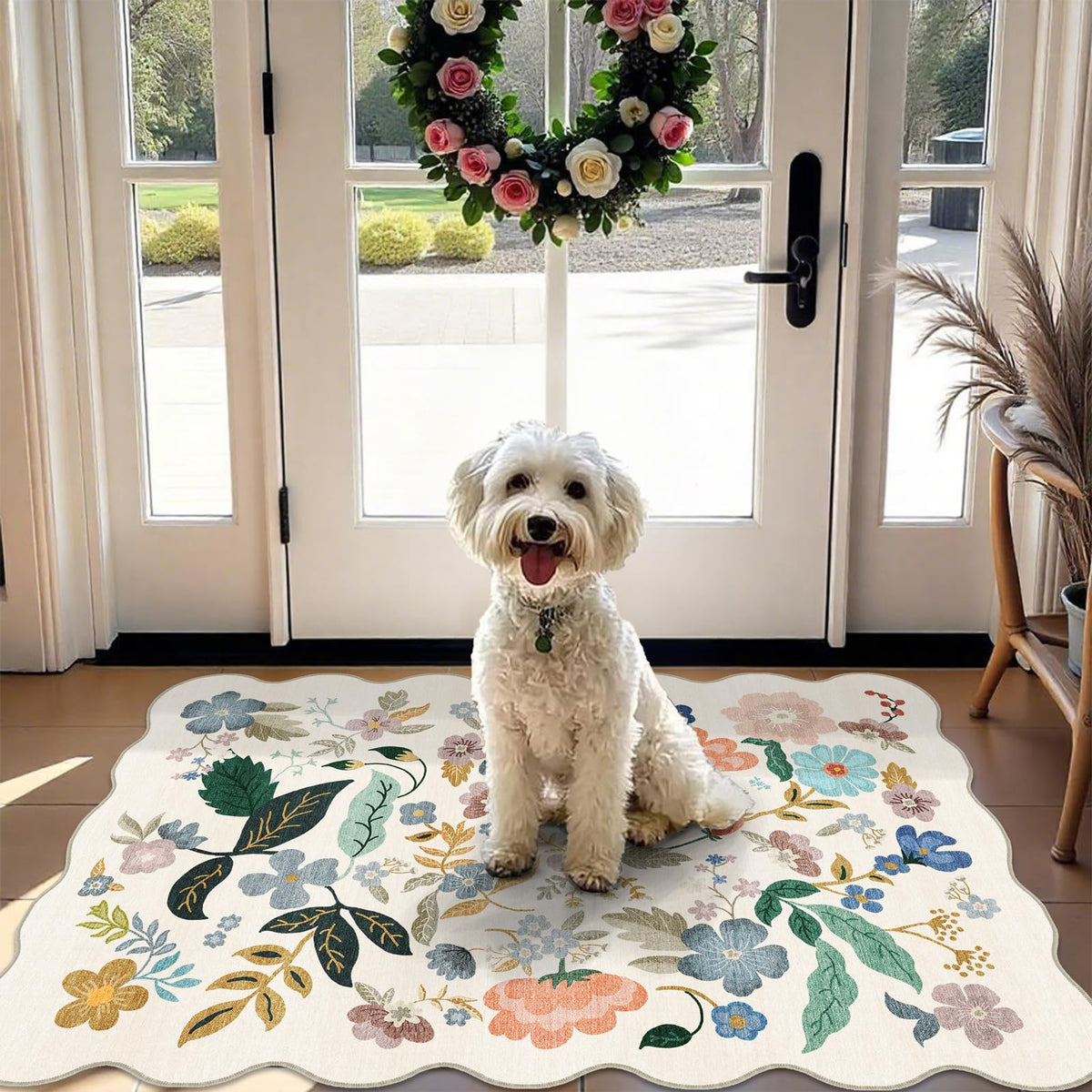 Washable 2x3 Entryway Scalloped Rug (6 Sq Ft)