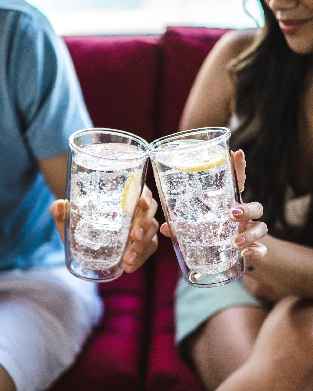 Clear & Colorful Tabletop Made in USA Double Walled Insulated Tumbler Travel Cup Keeps Drinks Cold & Hot (4 Count)