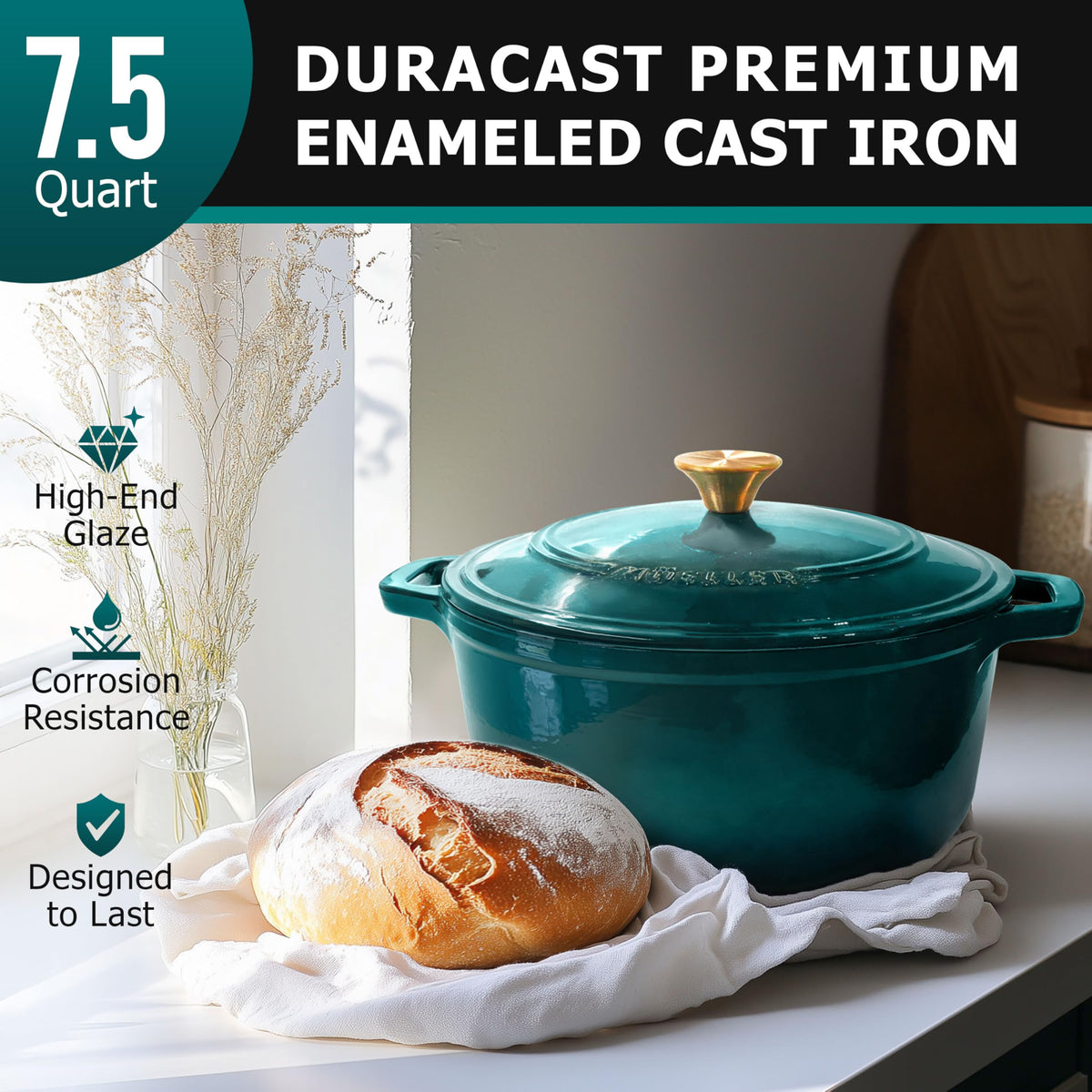 7.5 QT Enameled Cast Iron Dutch Oven