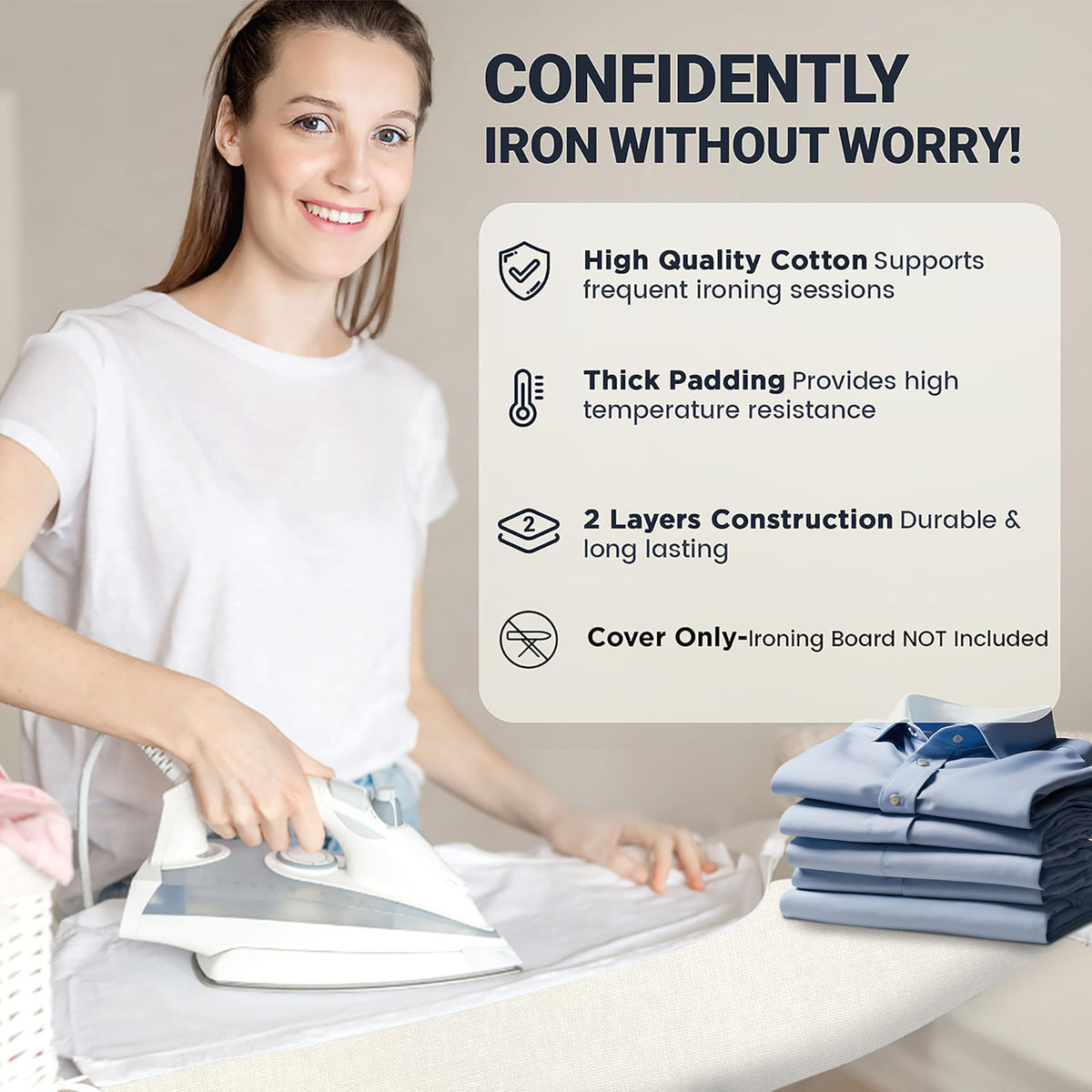 Ironing Board Cover and Pad 15"x54" Extra Thick Natural Cotton