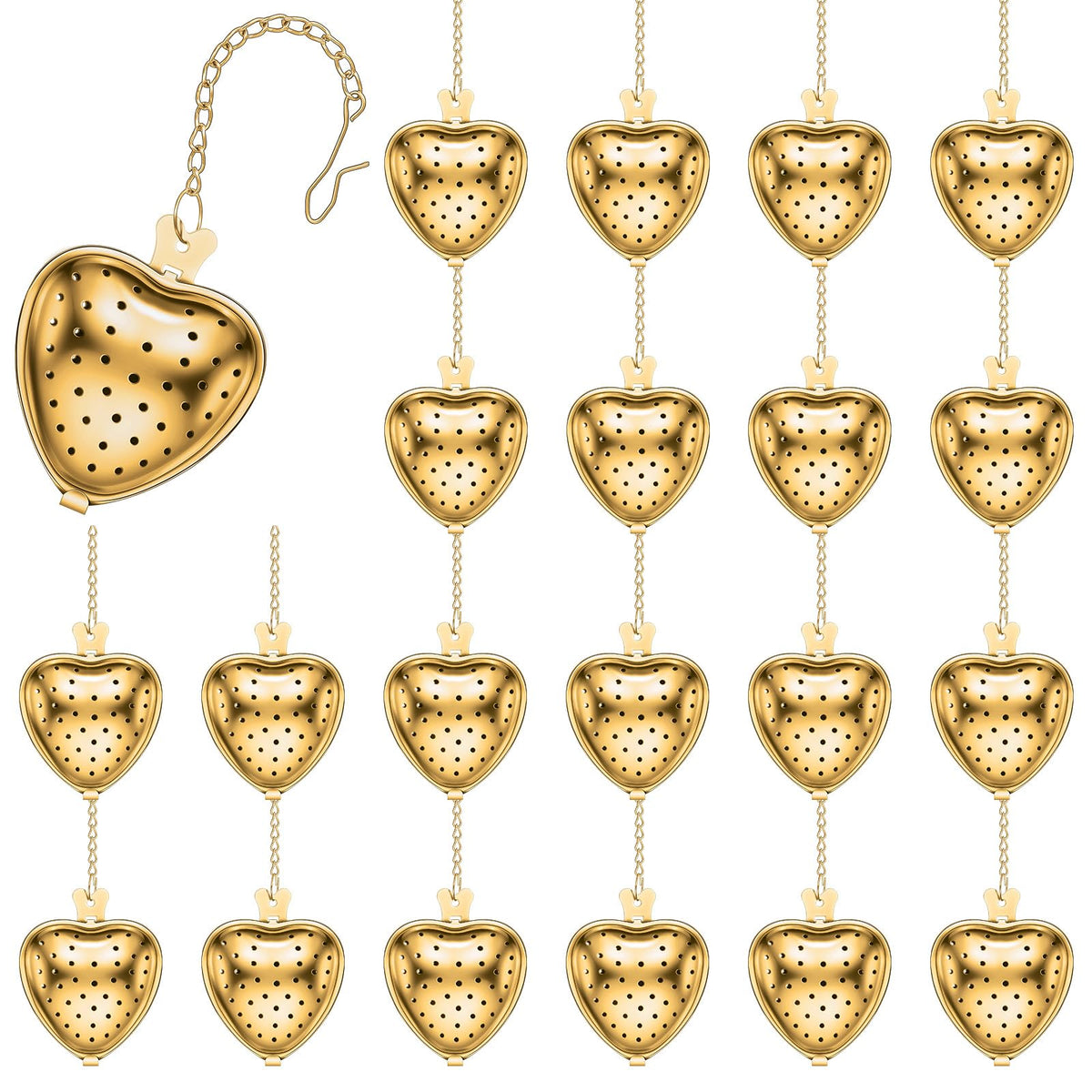 25 Pcs Heart Tea Strainer Stainless Steel Ball Infuser Loose Leaf Steeper Interval Diffuser Mesh Filters with Extended Chain Hook for Cup Bottle Tea Party Wedding Bridal Shower (25 Count)