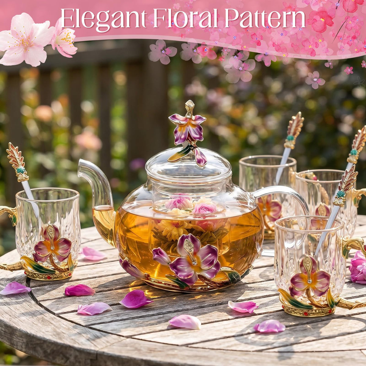 5 Pcs Floral Glass Tea Set (5 Count)